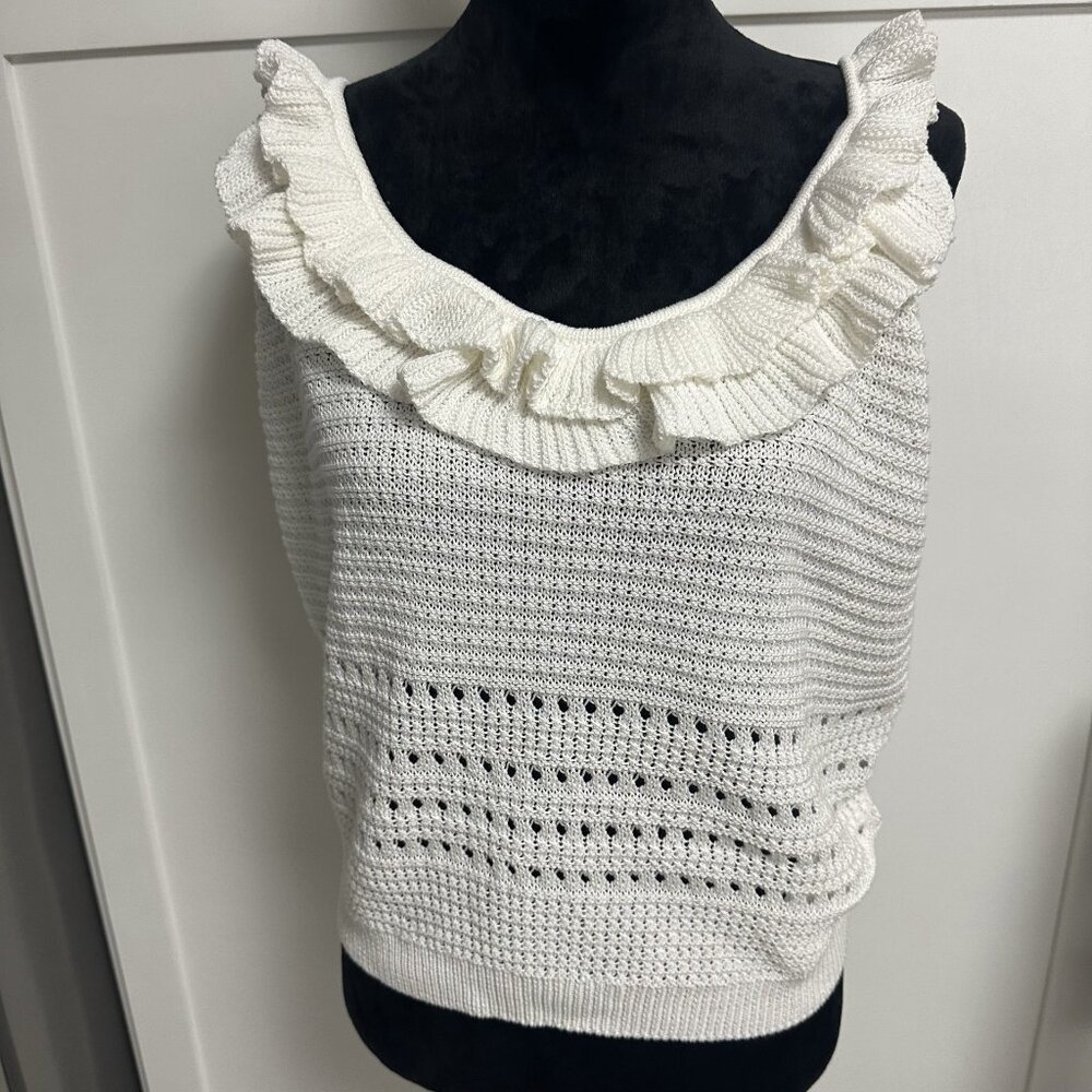 7 for All Mankind Women's Crochet Top Size XL White Ruffle Cottage Core
